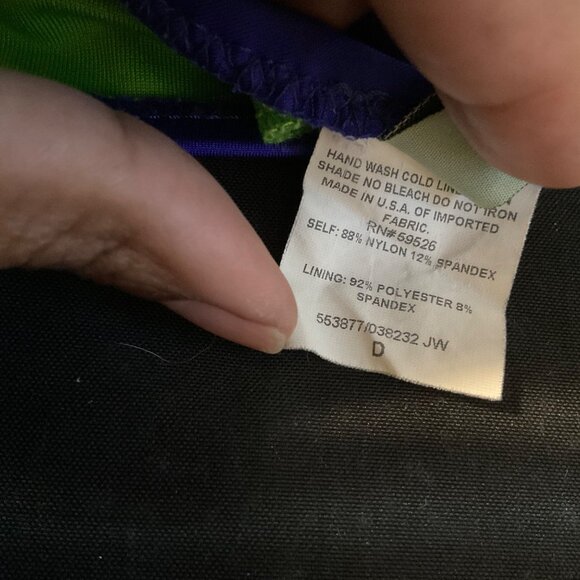 Becca 2pc Swimsuit Top D Bottom Lg Purple Green Beaded Nylon Spandex Preloved - Picture 5 of 8